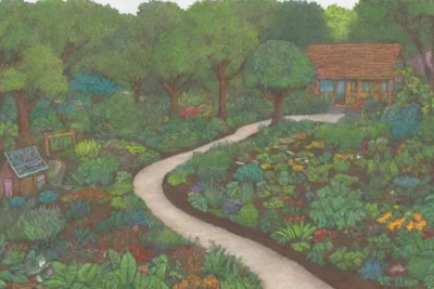 Jardines de permacultura con diseño sostenible y biodiversidad