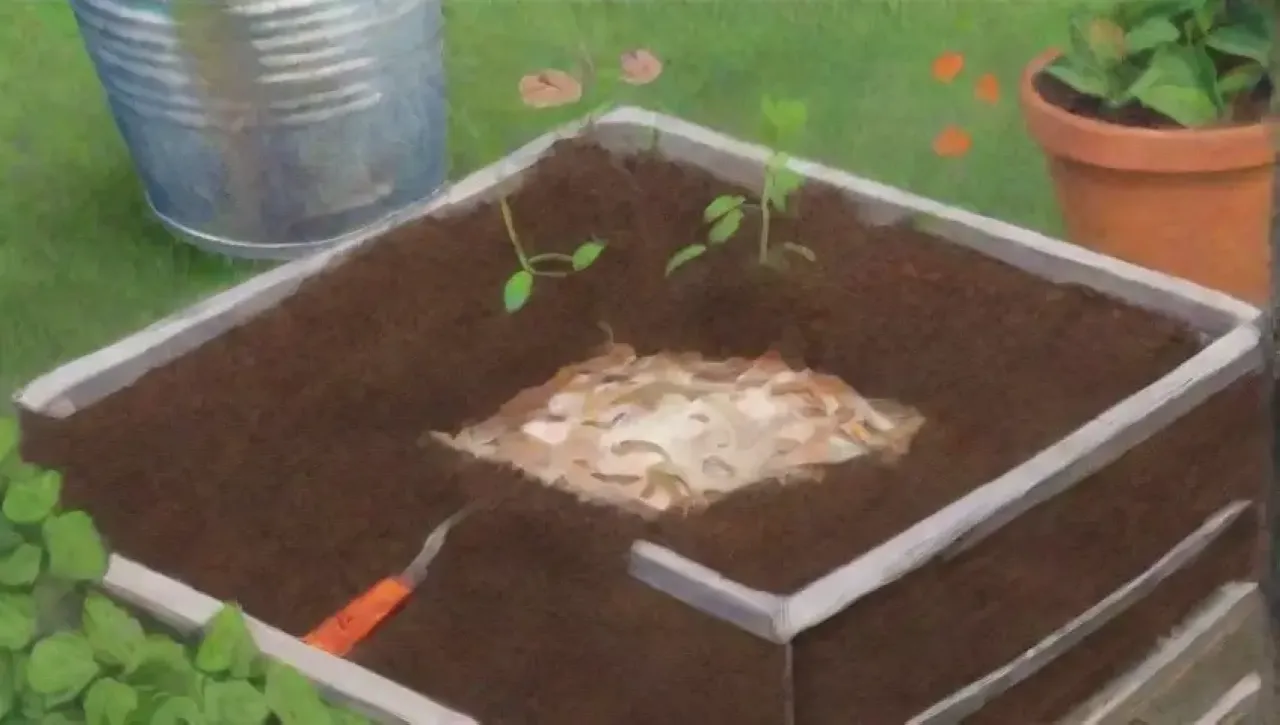 Un jardín vibrante con compost y elementos naturales en armonía