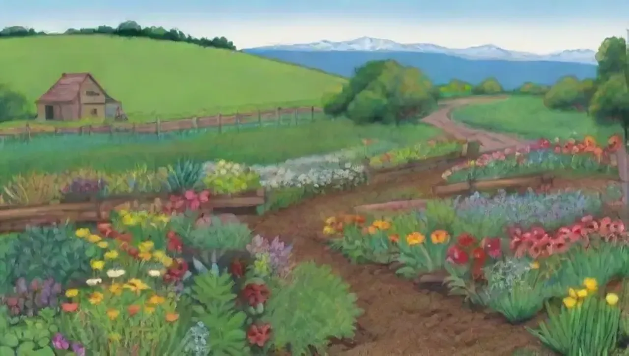 Un paisaje agrícola vibrante y sostenible lleno de vida y armonía con la naturaleza