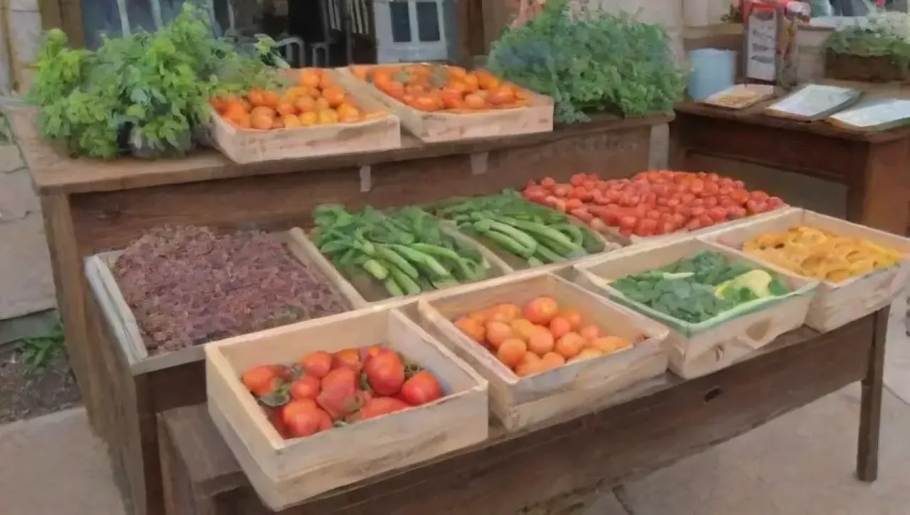 Un mercado vibrante y acogedor que celebra la conexión con la tierra y la comunidad