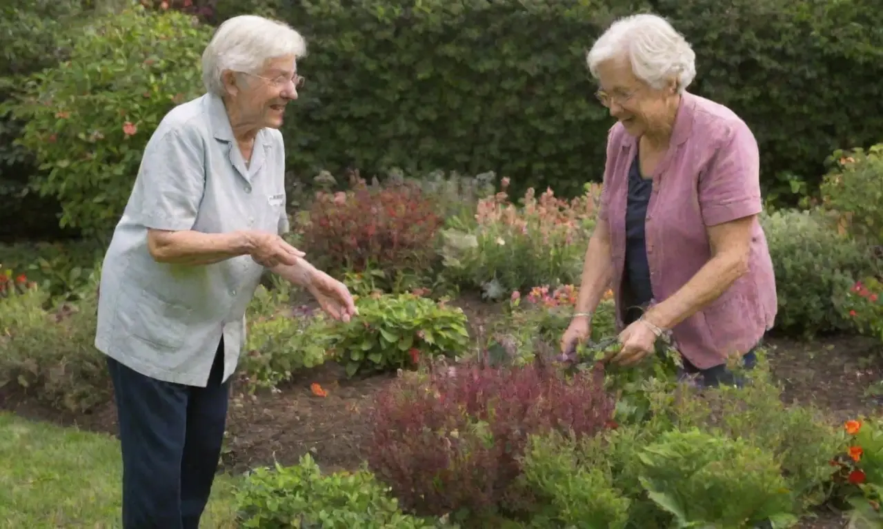 Jardines accesibles donde ancianos cuidan