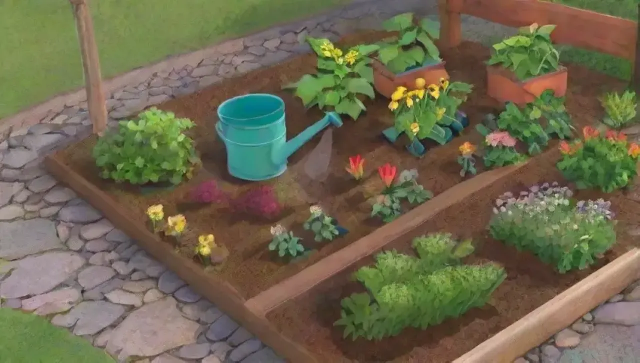 Un jardín vibrante y sereno lleno de vida y color