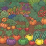 Vegetales coloridos y flores en un jardín familiar lleno de actividades y belleza natural