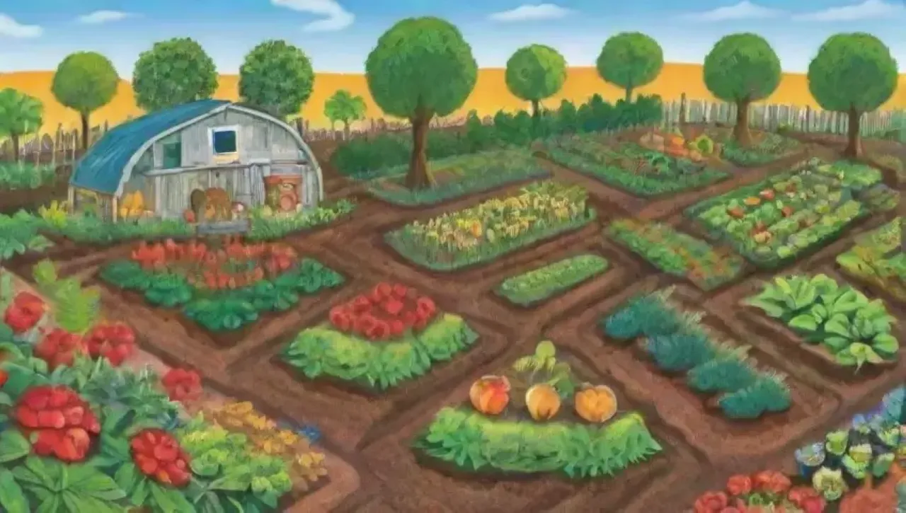 Un mosaico vibrante de vida en campos verdes y comunidades sostenibles