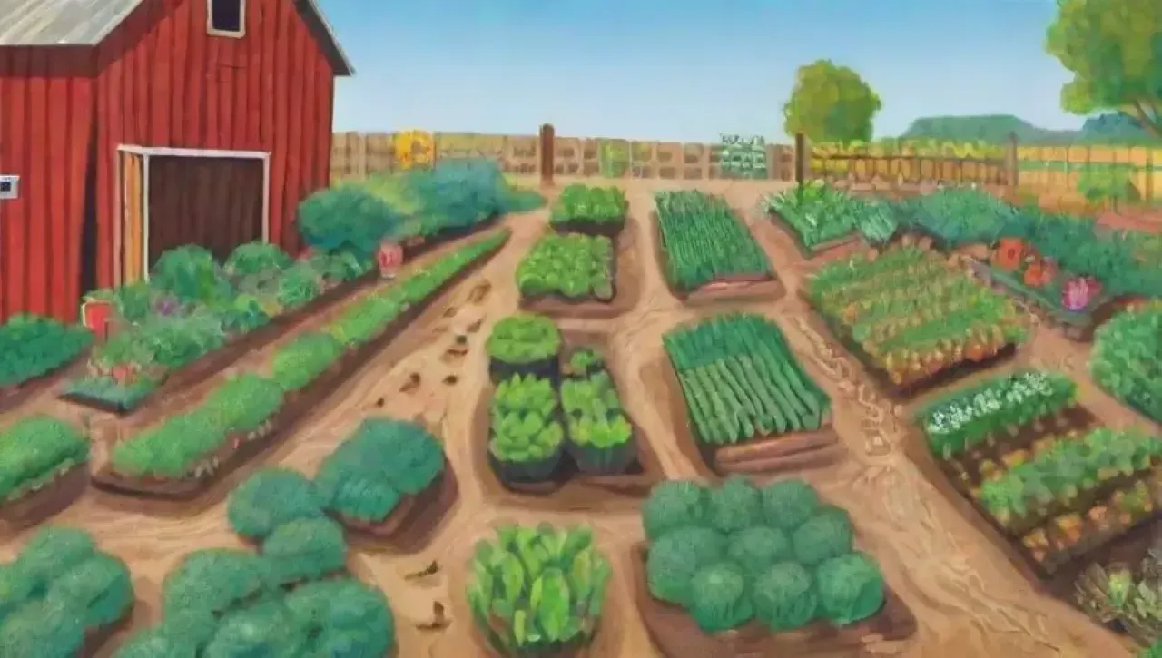 Un ecosistema agrícola vibrante y sostenible, lleno de vida y cosechas saludables