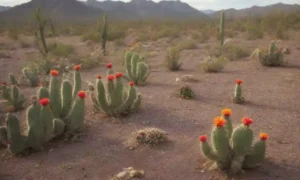 Colores brillantes y cactus en un paisaje desértico con flores vibrantes