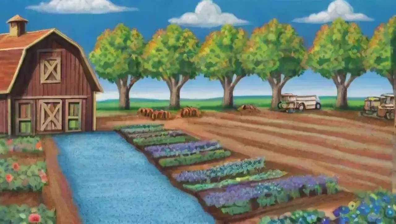 Un paisaje armonioso de campos verdes, tecnología y sostenibilidad