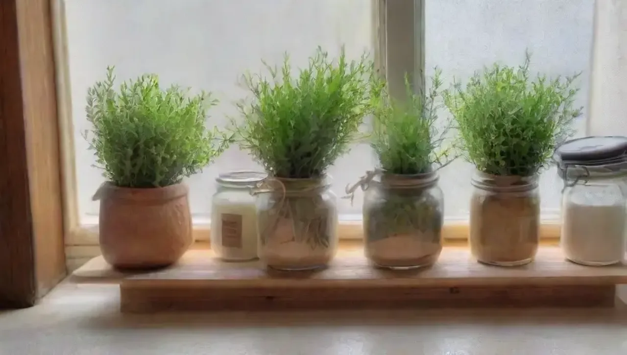 Una cocina rústica llena de hierbas frescas y luz natural que invita a la creatividad