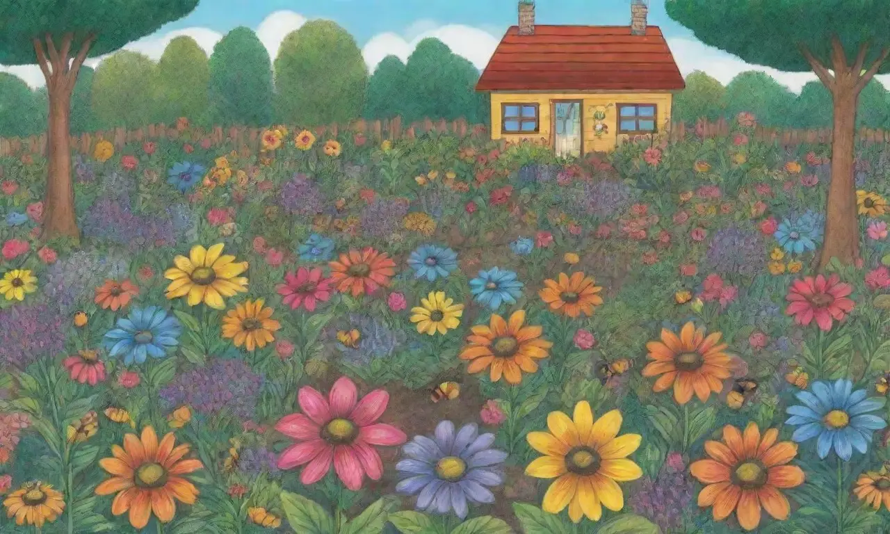 Flores coloridas, hojas verdes, abejas, mariposas y jardinería sostenible