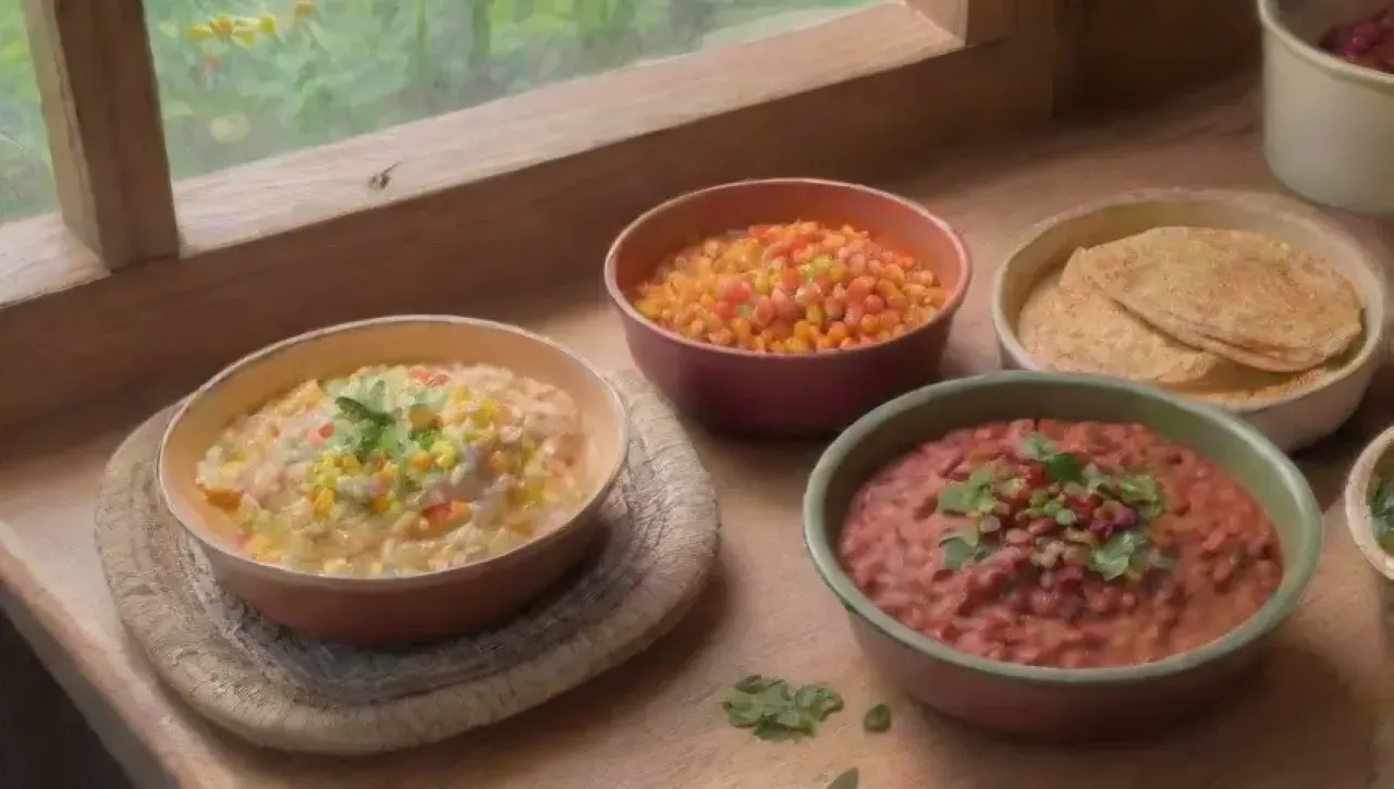 Una cocina acogedora llena de legumbres coloridas y frescas, con familia y risas
