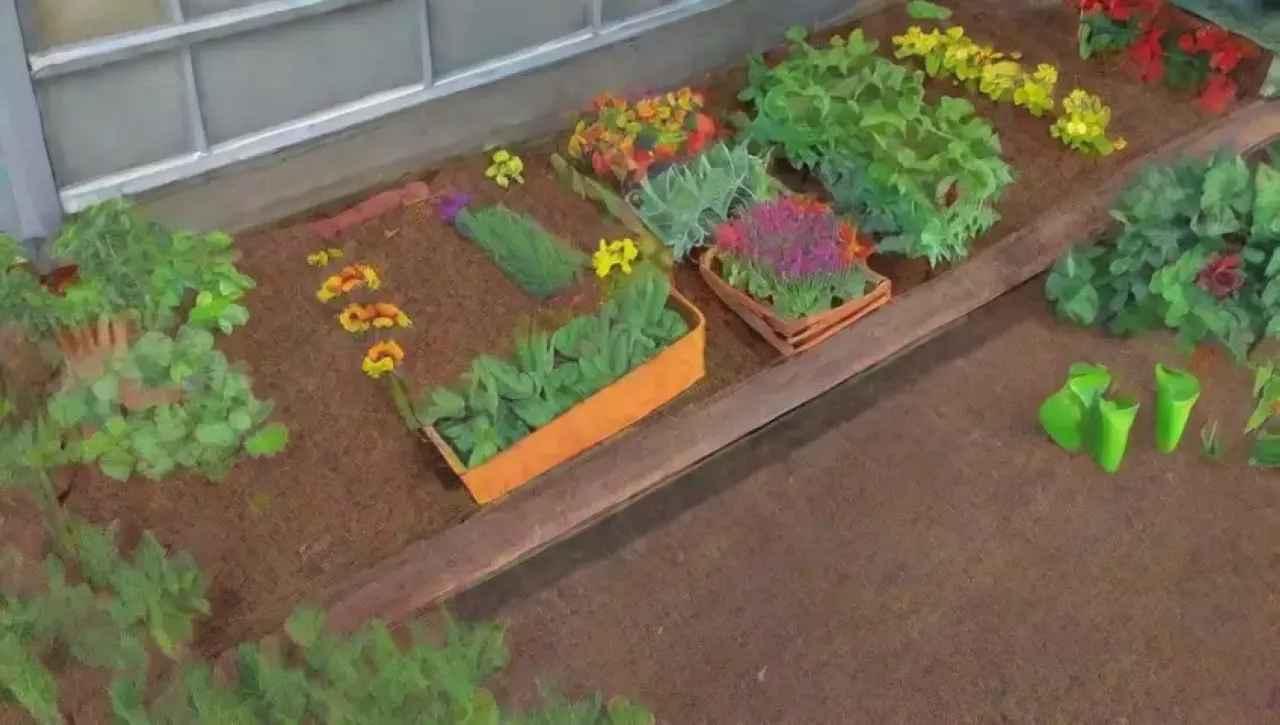 Un jardín vibrante y armonioso lleno de vida y color