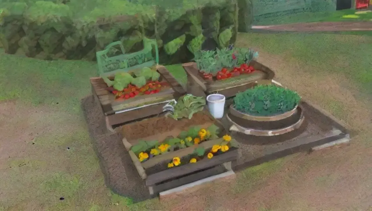 Un jardín vibrante lleno de vida, colores y cosechas