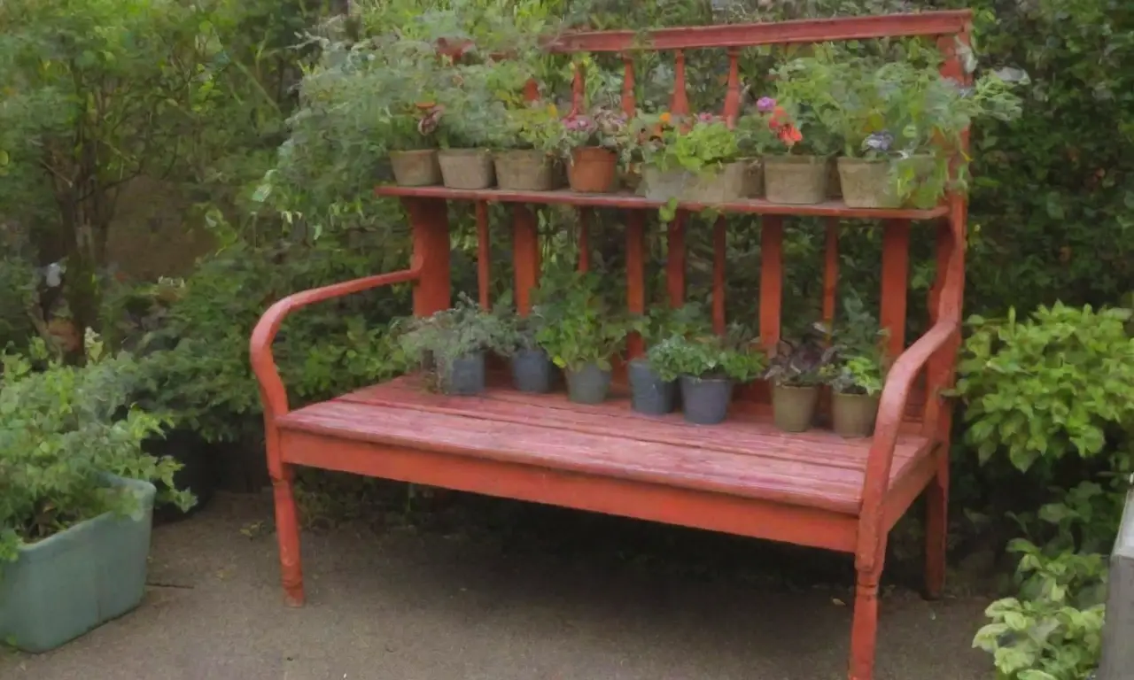 Muebles reciclados crean un jardín urbano sostenible y vibrante