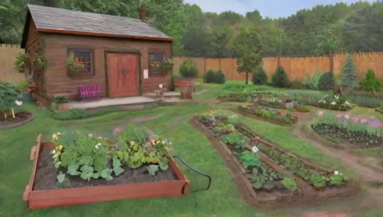 Un vibrante jardín comunitario lleno de vida y armonía