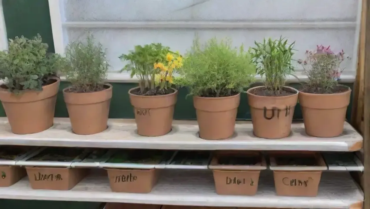 Un acogedor invernadero invernal lleno de plantas vibrantes y herramientas de jardinería