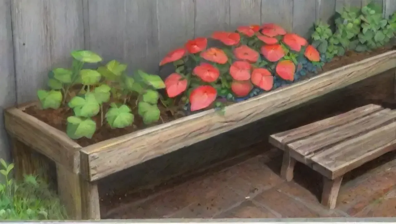 Un jardín vibrante con plantas verdes, verduras coloridas y una atmósfera tranquila interrumpida por un suave susurro