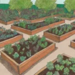 Jardines verdes con huertos