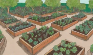 Jardines verdes con huertos