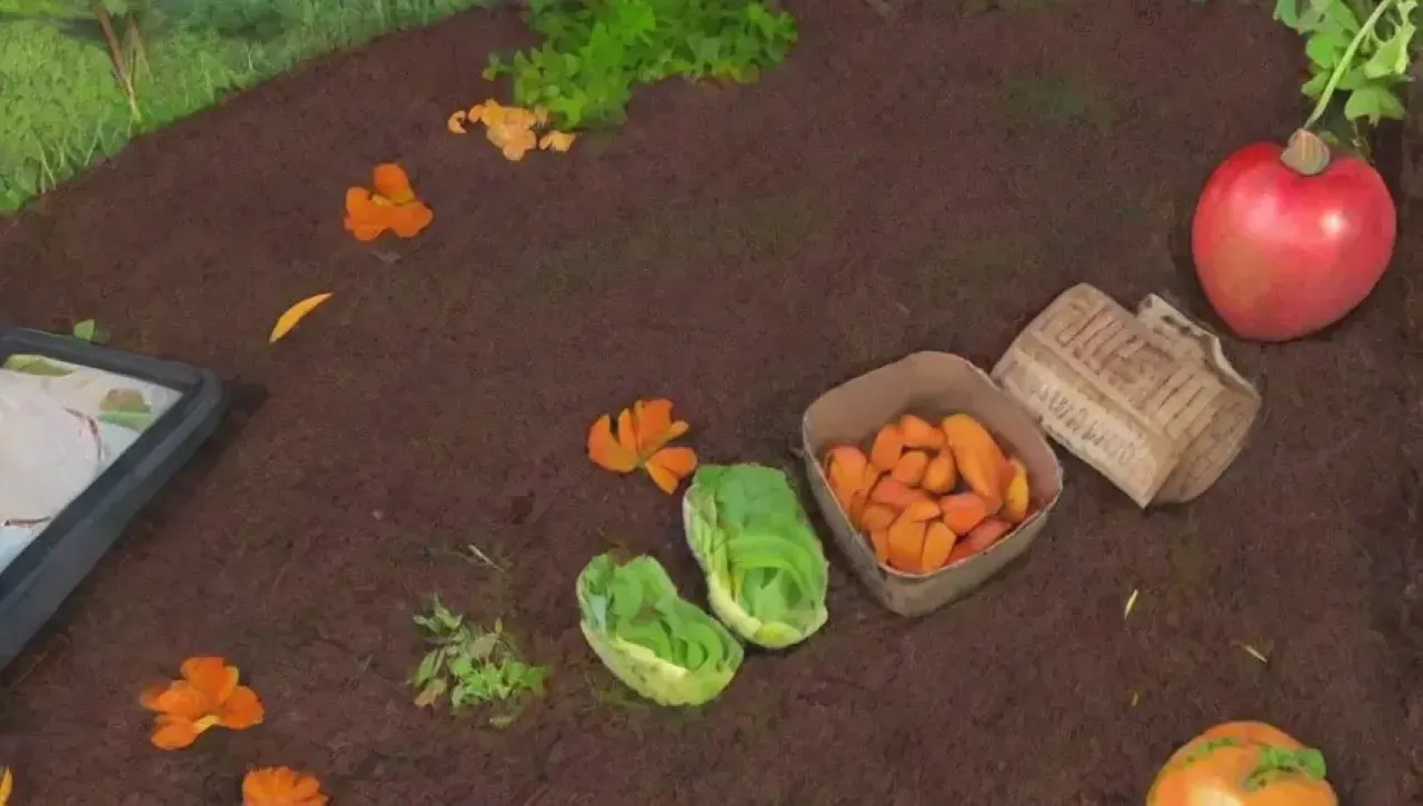 Un jardín vibrante y fértil lleno de compost y vida