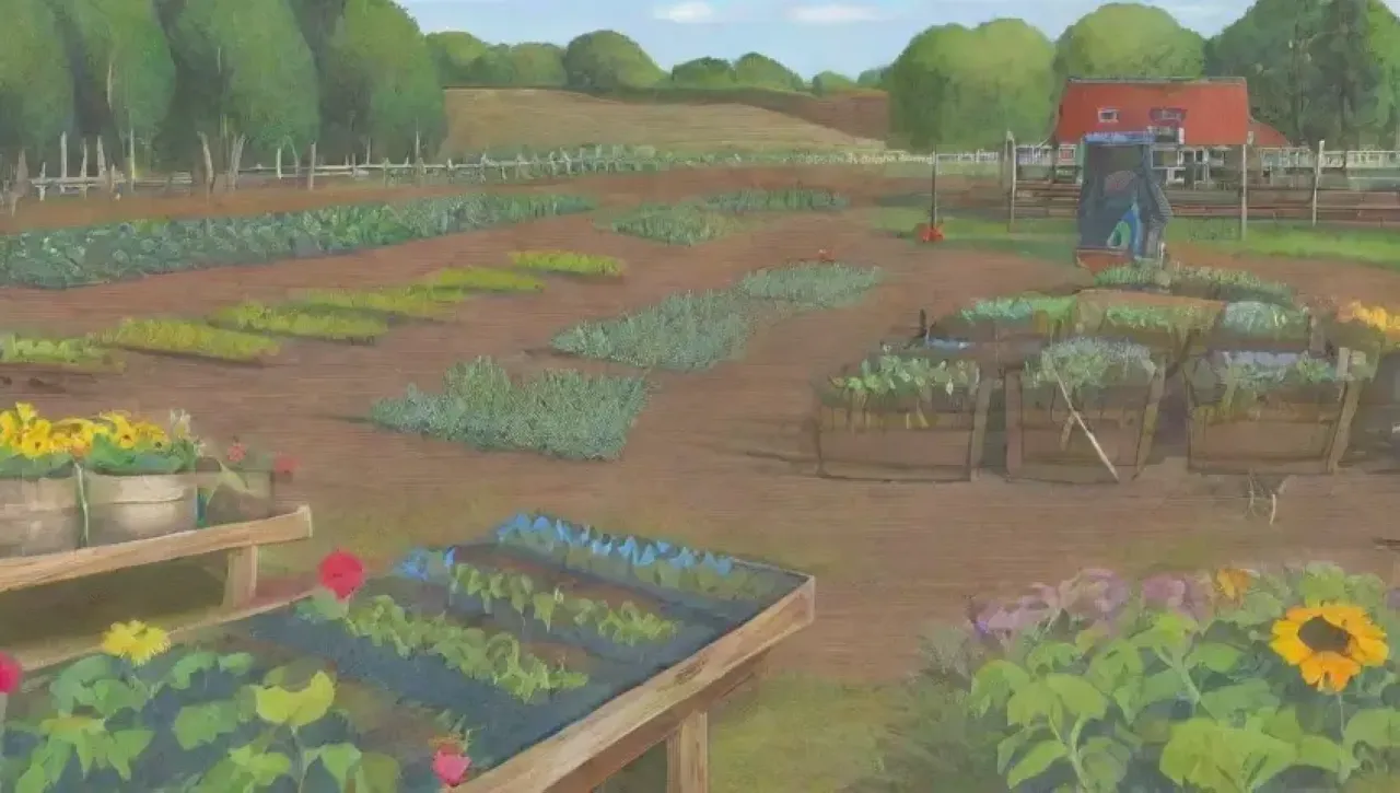 Un vibrante campo agrícola refleja unidad y propósito comunitario