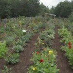 Plantas coloridas y cultivos diversos en comunidades unidas por tradiciones y sostenibilidad