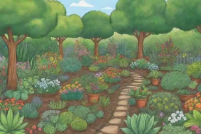 Un jardín verde y vibrante que promueve la sanación y la conexión comunitaria