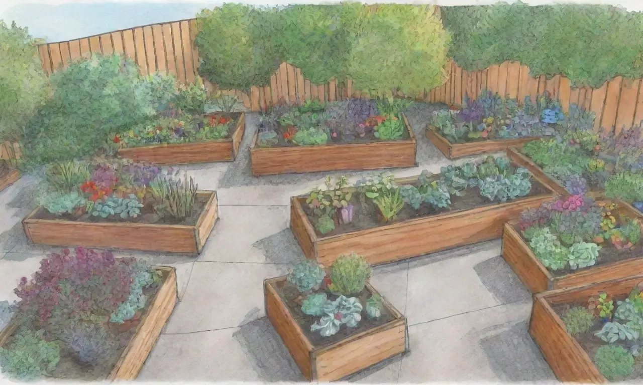 Diseño de jardín accesible con espacios inclusivos, plantas vibrantes y elementos sensoriales