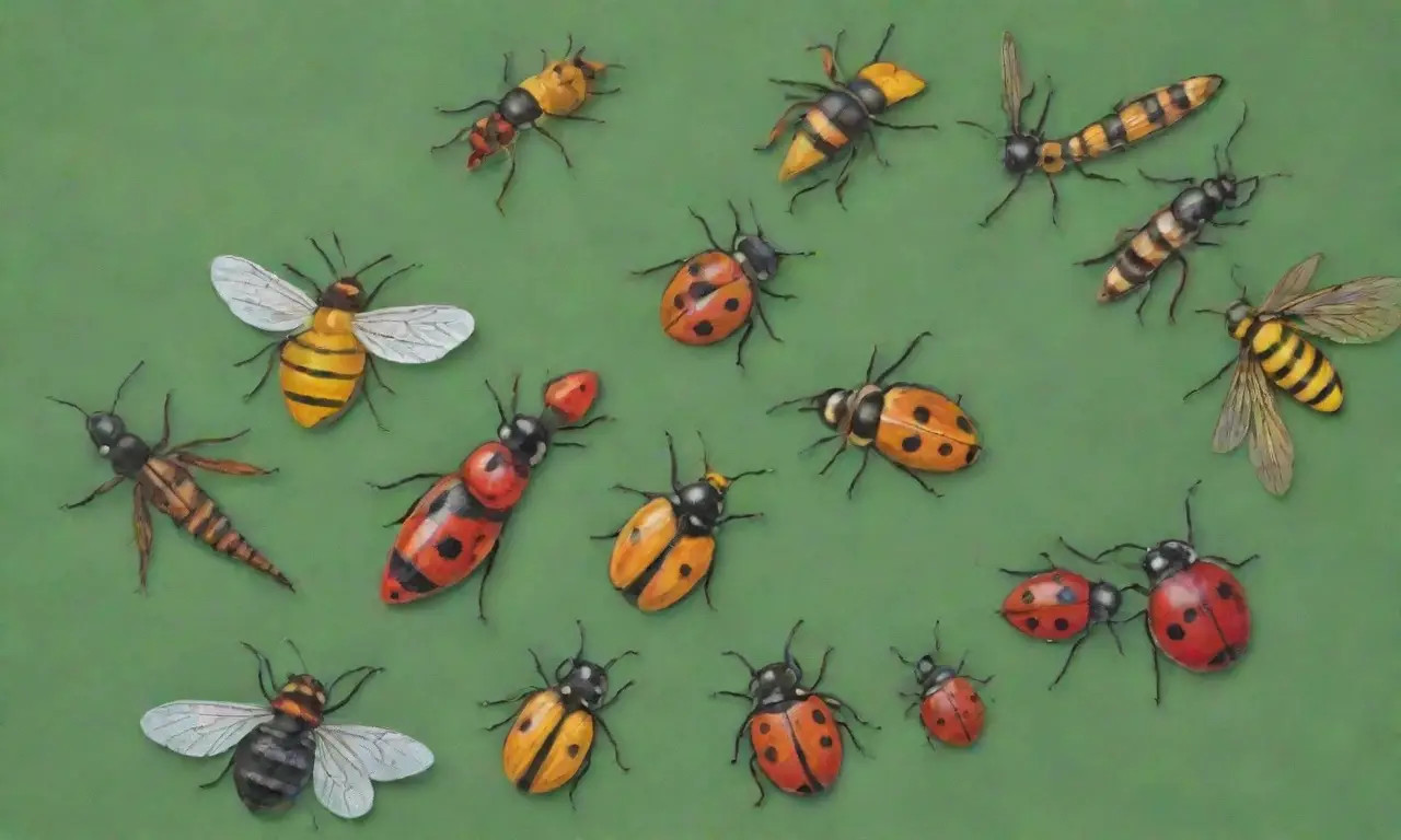 Insectos coloridos y organismos benéficos para jardines saludables