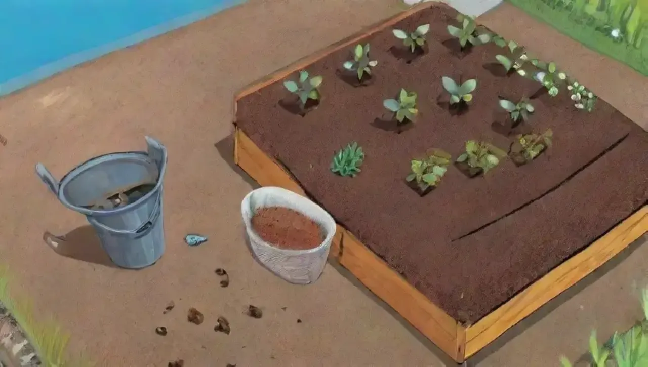 Un jardín vibrante con compost, flores, insectos y armonía natural