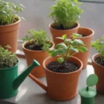 Joven jardín urbano vibrante con plántulas coloridas y consejos prácticos