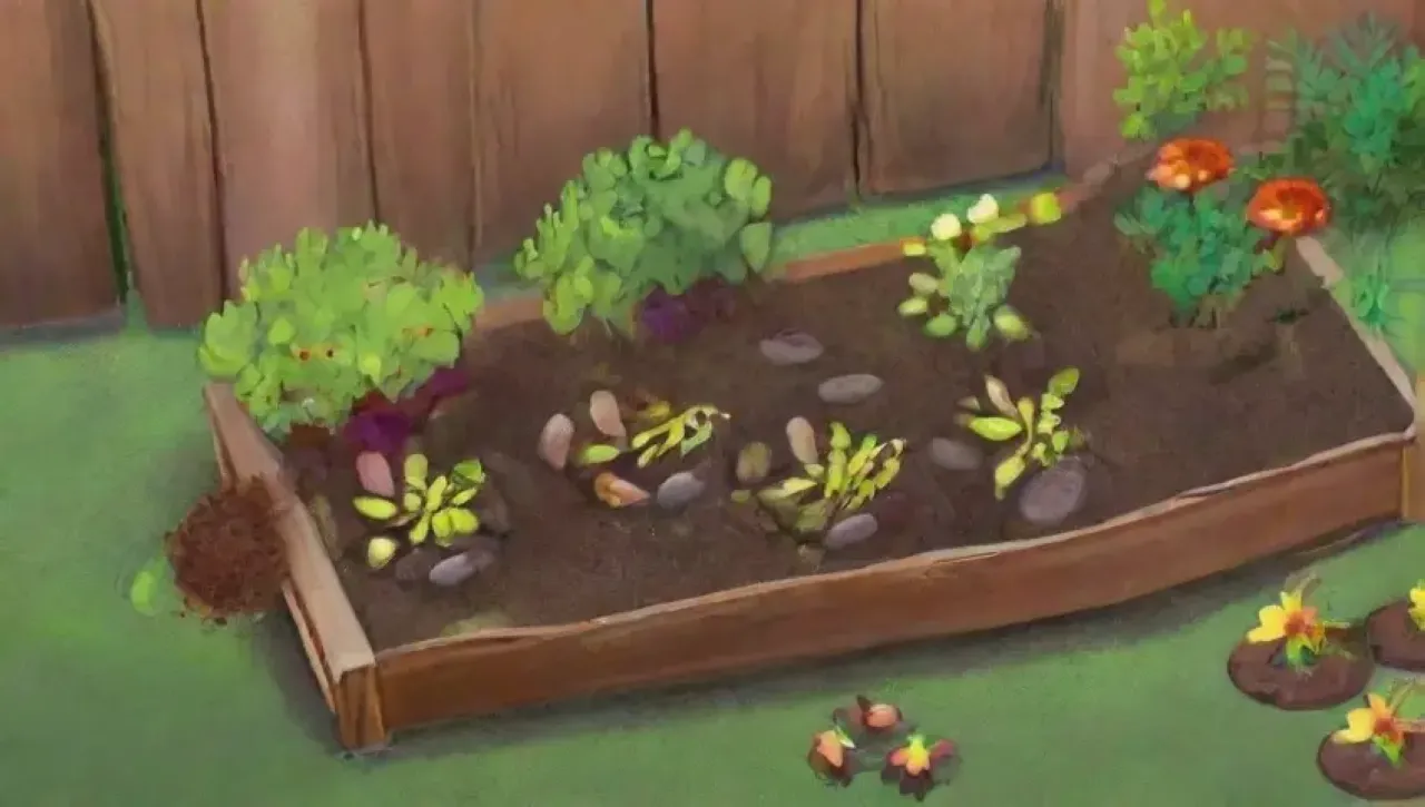 Un jardín vibrante y armonioso lleno de vida y color