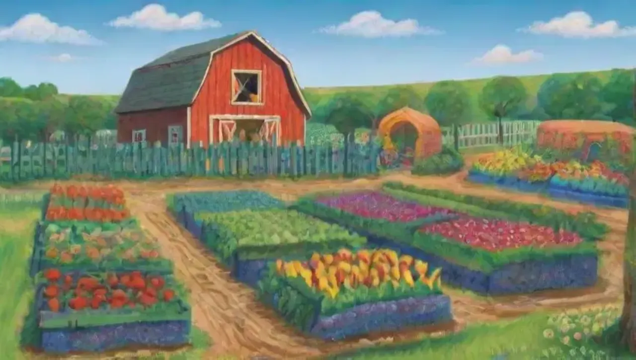 Un paisaje agrícola vibrante y armonioso lleno de vida y colores