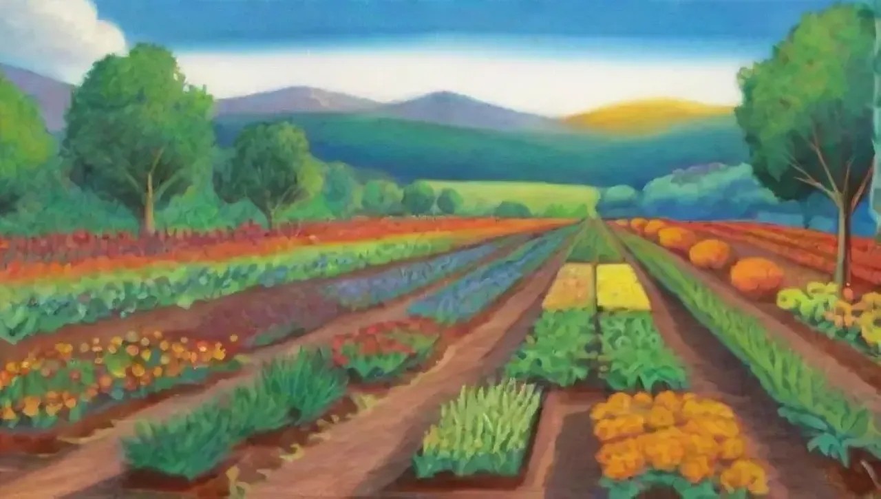 Un paisaje agrícola vibrante y saludable, lleno de vida y color