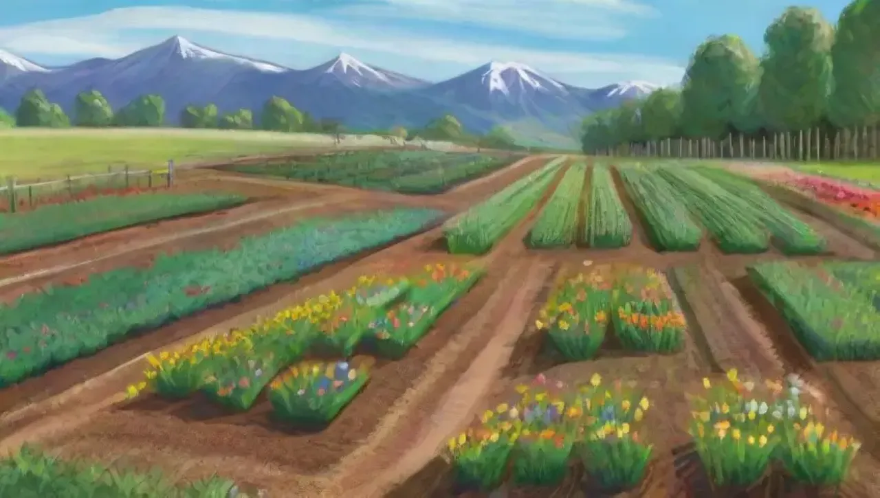 Un paisaje agrícola vibrante y sostenible lleno de vida y biodiversidad