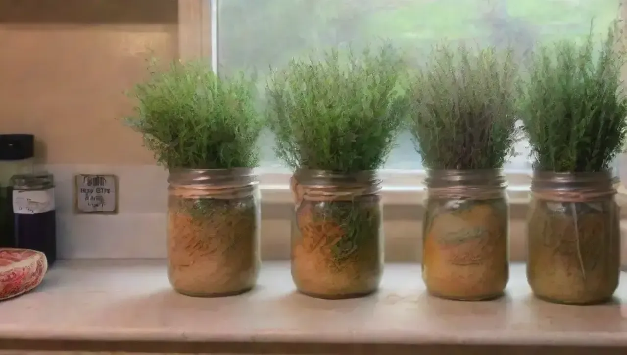 Una cocina rústica y acogedora llena de hierbas frescas, luz natural y un ambiente creativo