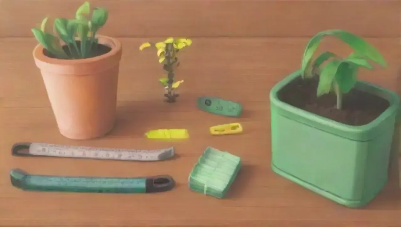 Un jardín vibrante con herramientas ordenadas y elementos que reflejan crecimiento y potencial