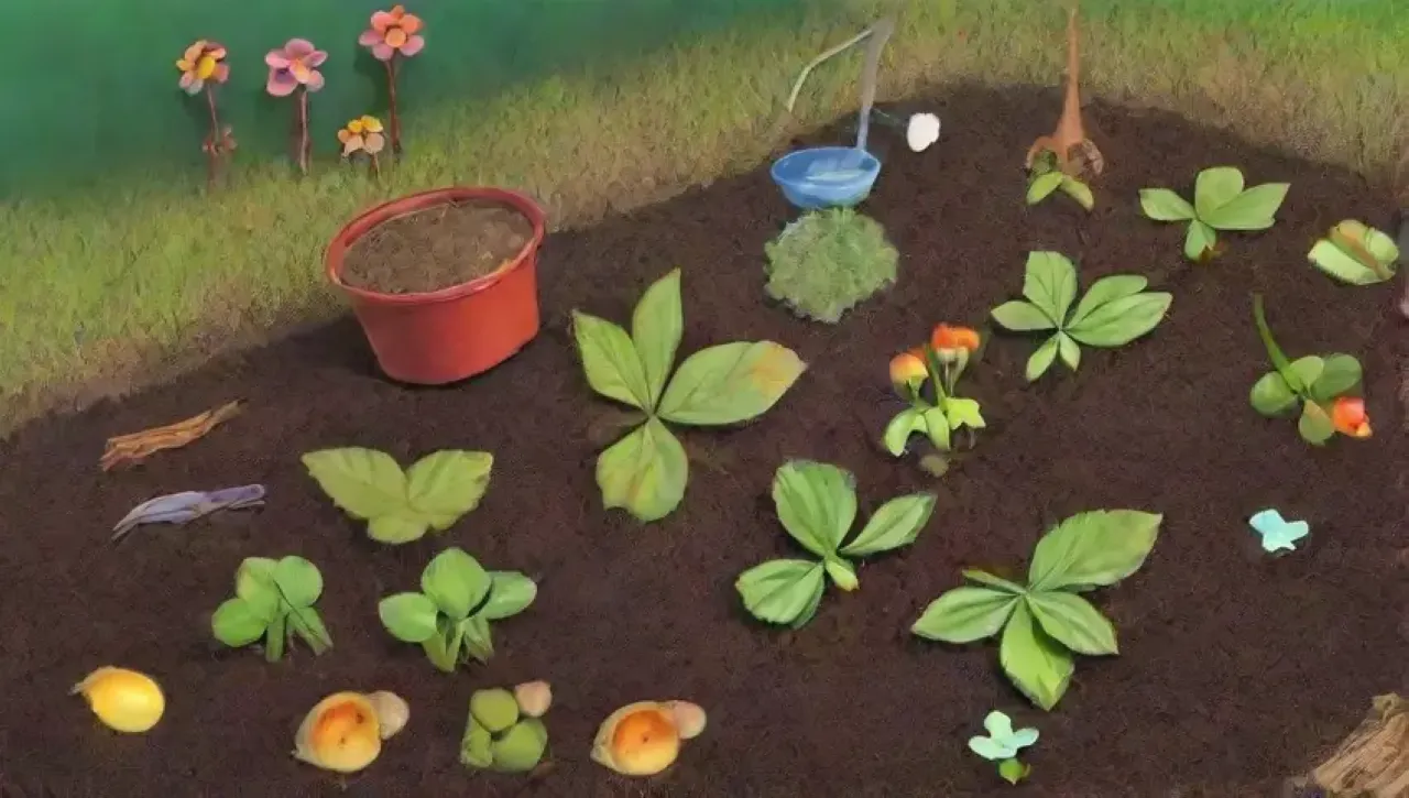 Un jardín vibrante con compost rico, vida diversa y aromas terrosos en un ciclo de reciclaje natural