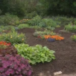 Escena de jardín vibrante con vegetales