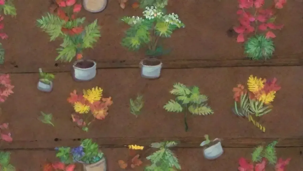 Un sereno jardín lleno de texturas y colores vibrantes