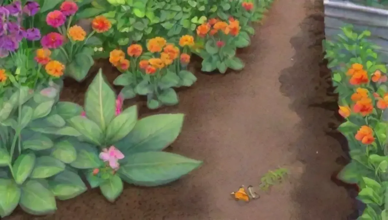 Un jardín sereno lleno de vida y color