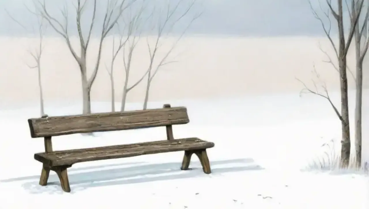 Un paisaje invernal sereno con árboles desnudos, nieve, y la promesa de la primavera