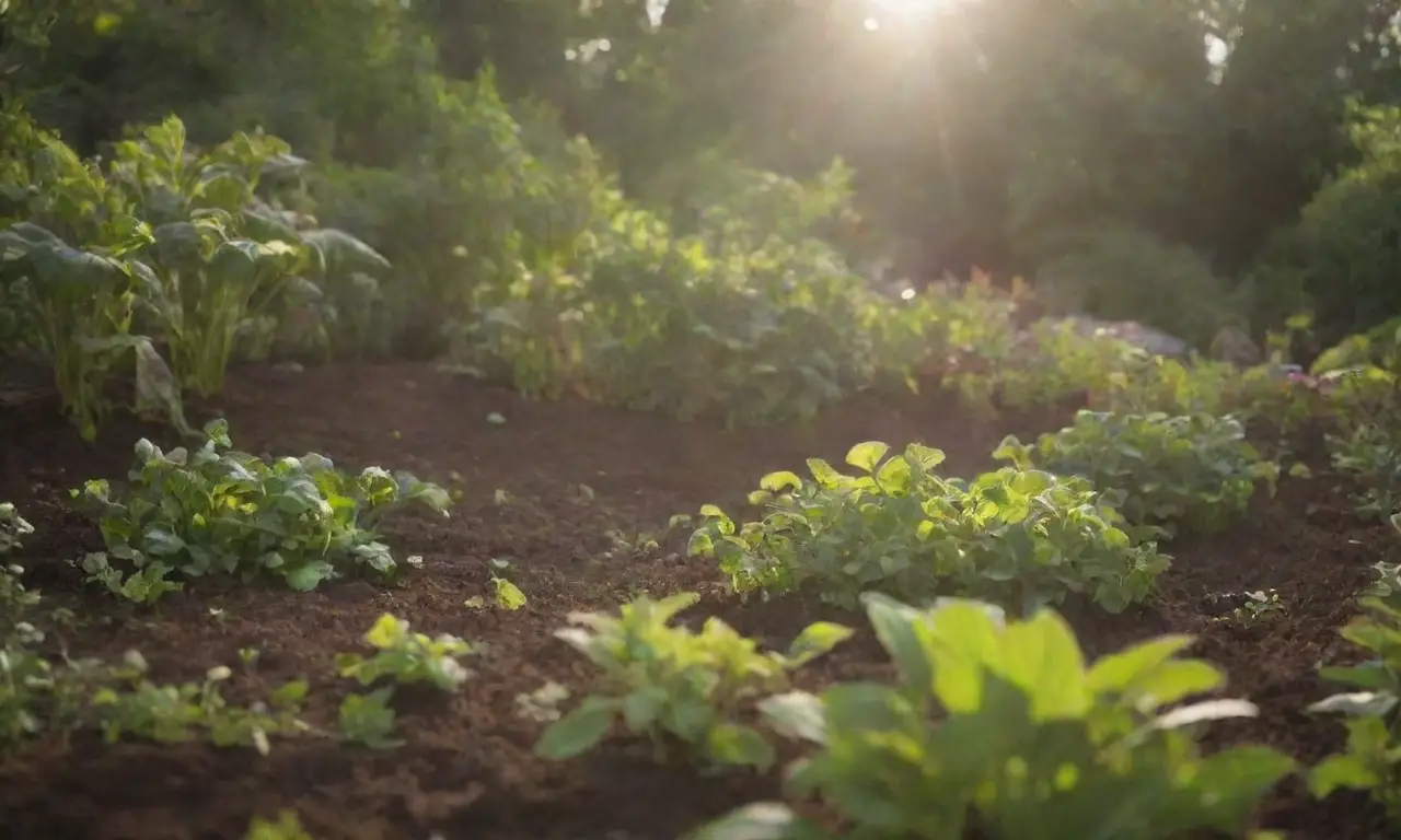 Un jardín vibrante con plantas sanas y abundante cosecha