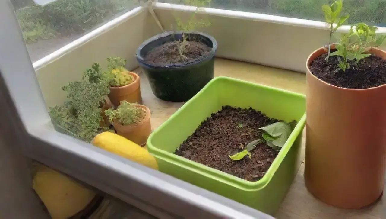 Un acogedor rincón de compostaje en una cocina minimalista y luminosa