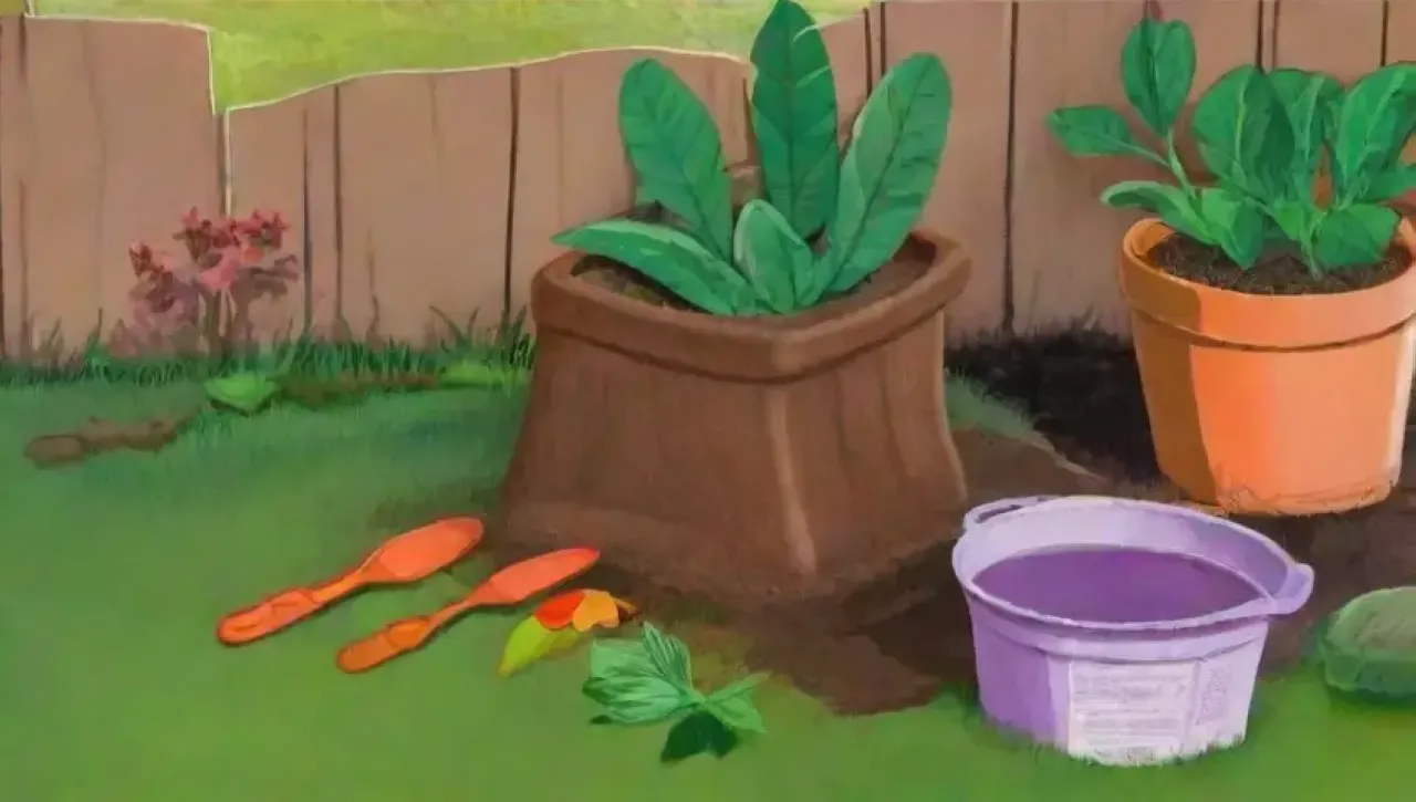 Un jardín vibrante y sereno con compost, plantas y mariposas