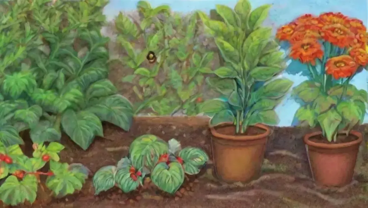 Un jardín vibrante y tranquilo, lleno de vida y color