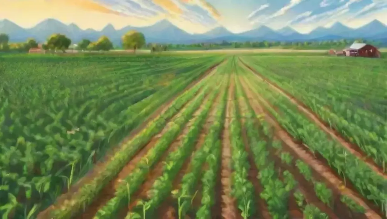 Un campo verde con drones y tecnología agrícola en acción