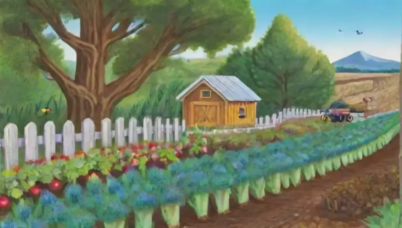 Un paisaje agrícola vibrante y sostenible, lleno de vida y comunidad
