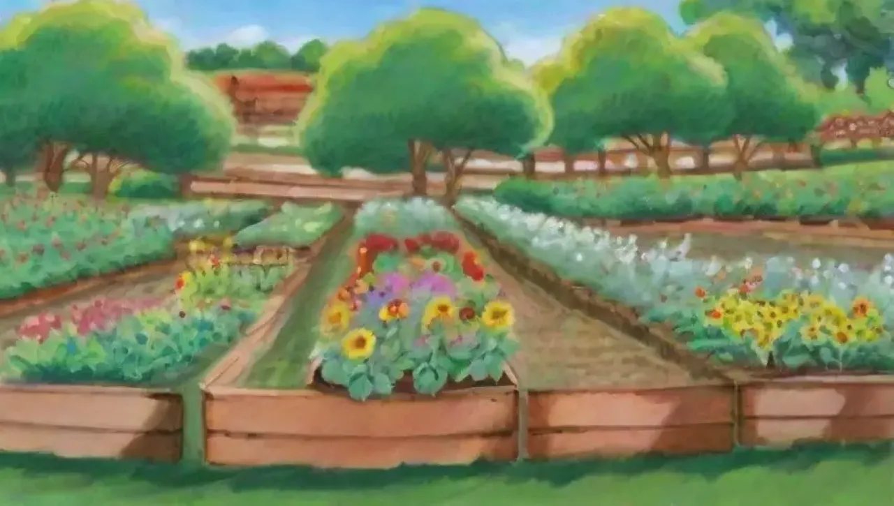 Un jardín vibrante y sostenible lleno de vida y color