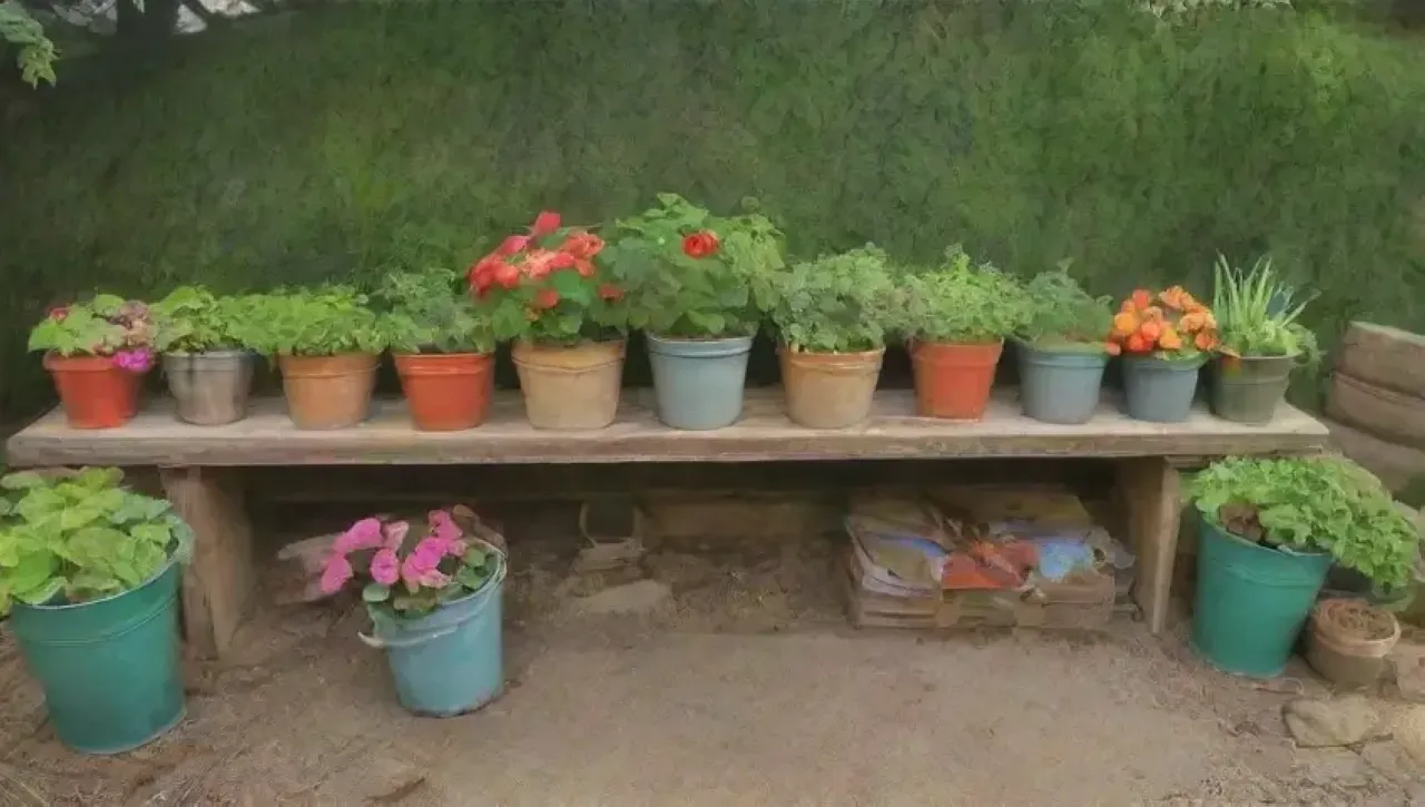 Un jardín vibrante lleno de vegetales frescos, flores, y un ambiente sereno