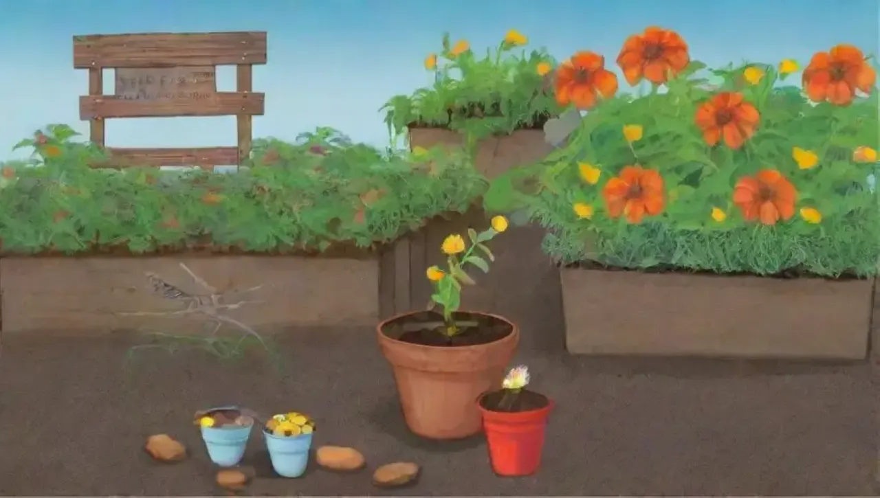 Un jardín vibrante y descuidado lleno de vida y decadencia